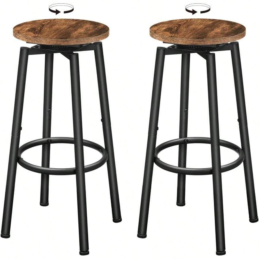 Swivel Backless Bar Stools Set Of 2 Round Adjustable Feet Modern Breakfast Chairs For Kitchen Islands Bar Cafe Rustic Brown Black - 2 - View 1
