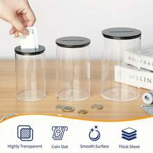 Transparent Acrylic Piggy Bank With Access Function, Transparent Coin Bank With Lid - Black - View 5