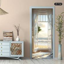 1/2pcs Self-Adhesive Removable Window Sticker - Realistic Seascape Scenery Transparent Door Decal, Suitable For Bedroom, Living Room, Bathroom - 2D Flat Design PVC Film Seascape Decor, Tool-Free Installation - Style 1 - View 3