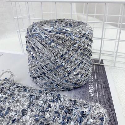 1pc 100g Multicolor Mixed Yarn, Shiny Metallic Yarn, Silver Blue Sparkle Fancy Luxury Yarn For Knitting & Crochet, Ideal For DIY Bag & Handmade Accessories & Craft Projects
