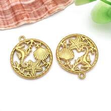 2件套不锈钢海洋动物吊坠，金色海洋海星贝壳海豚海龟吊坠，夏季海滩金属吊坠，夏威夷珠宝制作配件 - 金色 - 查看 19