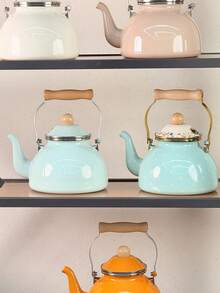 2500ml Solid Color Whistling Kettle With Wooden Handle, Heat-Resistant Design, Home Desktop Decor, Kitchen Drinkware, Living Room Tea Set, Suitable For Open Flame, Great Gift For Friends And Family - View 2