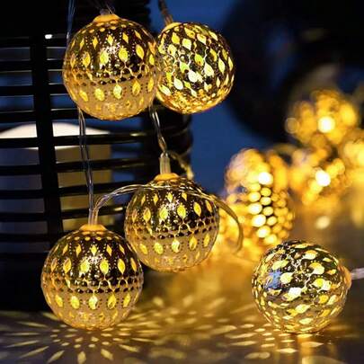 1 Pc 10/20 LED Battery Powered Moroccan Globe Fairy Atmosphere String Light Hanging Decorative Lamp Perfect For Home Bedroom Yard Garden Holiday Party Birthday Wall Window Festival Decoration