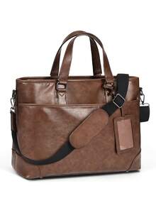 Men's Business Bag, Tote Briefcase With Large Capacity, 15.6-Inch Laptop Bag, Compatible With A4 And B4, Dual-Purpose Design, Job Application Bag, Men's Recruitment Bag, Leather, Waterproof, Briefcase With Shoulder Strap, Commuting Bag, Travel Bag, Brown/Navy - Multicolor - View 10