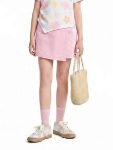 Annil [Sweet And Cool A-Line Skirt Pants]Girls' Summer Style Pure Cotton Skin-Friendly Height-Enhancing Girl's School Style Versatile Sweet Short Skirt - Energetic Powder - View 12