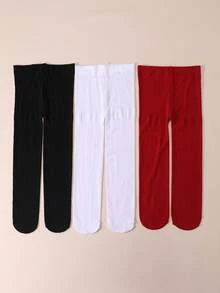 3 Pairs Baby Girls Velvet Tights, Autumn/Spring Leggings - Multicolor - View 14
