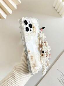 花卉彩绘编织波浪边简约优雅TPU彩绘防震手机壳，搭配手工串珠手链配件，兼容 17 Pro/17 Air/17/17 Pro Max、16/11/16 Pro/16 Plus/16 Pro Max/16 e/15 Pro Max/13/14/12/XS/XR/7G/8 Plus/XR/7/8、15 Pro Max、13、14、11、P12、X、12/14 - 彩色 - 查看 4