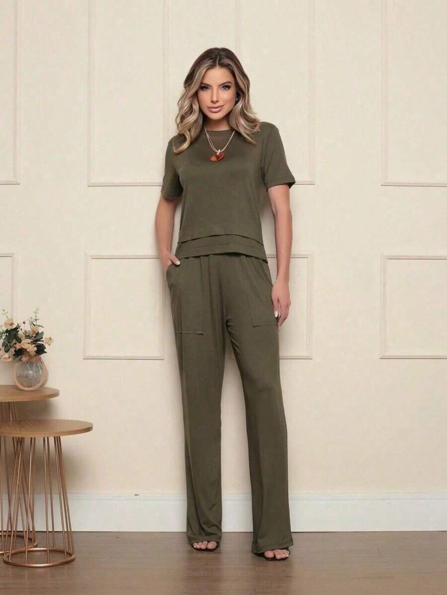 Pants With Pockets, Made Of Lightweight Fleece Fabric. - 軍綠色 - 查看 1