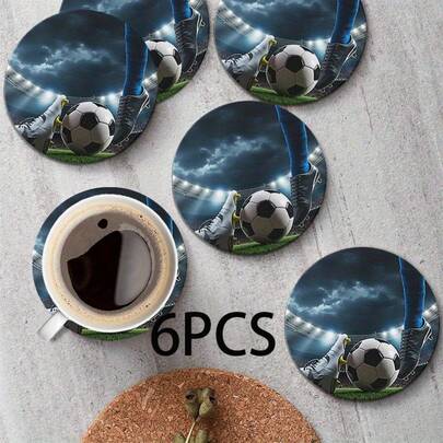 Bộ 6 đế lót ly PET tròn in 2D hình sự kiện thể thao bóng đá, thích hợp trang trí sân vườn, nhà bếp, phòng khách, bàn ăn gia đình, quà tặng cho bạn bè và gia đình vào các dịp lễ, phù hợp cho Ngày Valentine, đám cưới, tiệc sinh nhật, phụ kiện trang trí nhà cửa, món quà tuyệt vời nhất dành cho bạn bè.