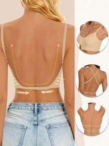 Women's Seamless Backless Bra, Summer Bra With Backless Design, Bridal Bra, Comes With 3 Adjustable Shoulder Straps, Comfortable And Breathable, Suitable Weddings, Formal Occasions, Can Be Paired With Camisoles. - Khaki - View 6