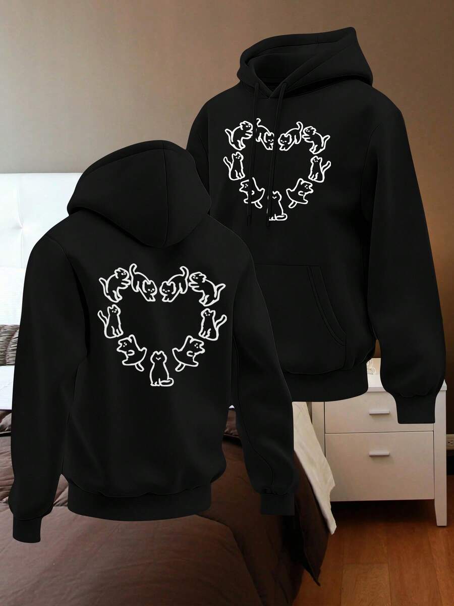 Men'S Fashion Hooded Sweatshirt With Double-Sided Print Design | Casual Loose Fit Four Seasons Wear Slight Stretch Fabric With Pocket Detail Long Sleeve Essentials Hoodie Hoodie Women Sweatshirts Women Hoodies Men's Hoodie Sweatshirts Men Essentials Fear - màu đen - Xem 1