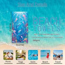 1pc Underwater World Dolphin & Jellyfish Beach Towel, Super Soft Microfiber Extra Large Beach Blanket, Super Absorbent Bath Towel, Suitable For Travel, Swimming Pool, Diving, Surfing, Yoga, Camping, Available In Multiple Sizes, Beach Accessories - A - View 12