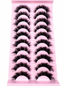 10 Pairs Transparent Fiber Criss-Cross Fluffy Curly Half-Strip False Eyelashes, 3D Faux Mink Handmade 7-10mm Lengthening Lashes, Suitable For Women Makeup And Parties - Black - View 3