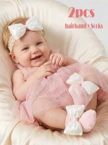 2pcs/Set Big Bow Baby Socks & Headband Set, Cute Children Socks Headband Suit, Birthday Gift, Baby Shower Gift, First Birthday, Christmas Gift, Newborn Photography Props (0-3M, 3-12M) - Multicolor - View 7