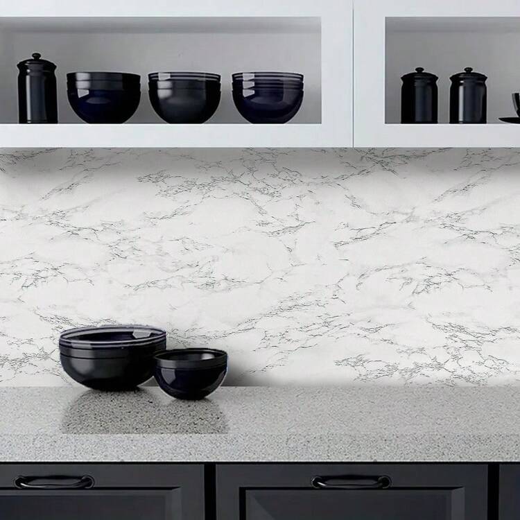 1 Roll Multi-Color Marble Texture Self-Adhesive Wallpaper/Wall Sticker, Waterproof, Oil-Resistant, Heat-Resistant, Suitable For Bathroom, Kitchen, Room Walls, Furniture Renewal - Large Flower Stone - View 2