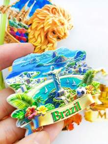1个巴西旅行纪念冰箱贴，基督救世主涂鸦喷绘，热带花卉与巨嘴鸟，足球与冲浪板，里约热内卢风光，树脂3D立体油画工艺品，精致浮雕设计，家居装饰磁性贴纸，旅行伴侣礼物，简约可爱，厨房冰箱装饰，送给亲朋好友的独特礼物，南美风情桌面摆件 - 冰箱貼 - 查看 9