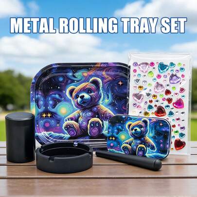 DIY Rolling Tray Set - 4 Combination Options. Accessories Include: Metal Trays & Storage Boxes, Storage Jars, Ashtray, Funnel, And DIY Stickers. Decorate Your Own Storage Jars. Large Capacity, Moisture-Proof. Birthday/Holiday Gift. Household Tool.