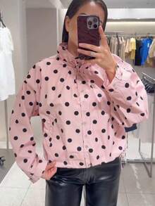 TF.MLN 女士时尚波点轻薄外套，春夏粉色度假风 - 粉色 - 查看 2