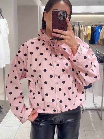 TF.MLN Áo khoác nhẹ chấm bi thời trang dành cho nữ, màu hồng, thích hợp cho kỳ nghỉ xuân/hè.