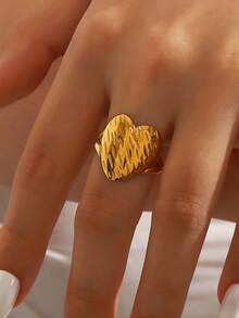 1枚18K镀金不锈钢复古几何心形可调节开口戒指，适合女性日常佩戴或作为礼物 - 彩色 - 查看 6