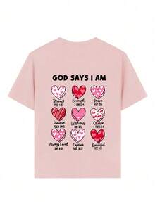 Young Girl Casual Funny Print Round Neck Short Sleeve T-Shirt, Summer Top - Pink - View 9
