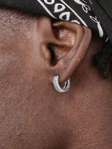 1对时尚立方氧化锆嘻哈风格男士耳环 - 彩色 - 查看 4