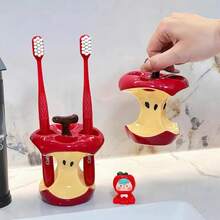 Creative Ceramic Toothbrush Holder Non-Slip Waterproof Makeup Brush Storage Rack Durable Portable Countertop Organizer For Bathroom Toothpaste Toothbrush Home Daily Supplies - 4 Holes Red - View 2