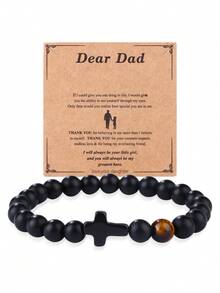 新款哑光串珠手链,配虎眼石和小十字架吊坠,黑曜石手链 - 手鍊 - 查看 24