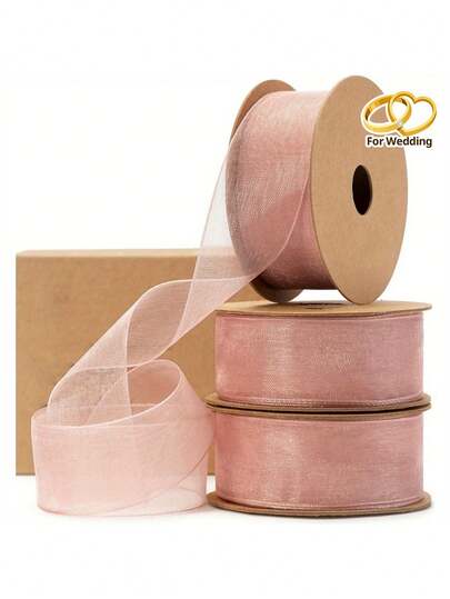 1 cuộn ruy băng voan màu be vàng hồng, rộng 1 inch x dài 30 yard, lý tưởng cho đồ thủ công mỹ nghệ, trang trí Giáng sinh, nơ, thiệp mời đám cưới và vòng hoa, Màu sắc: Đào