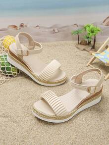 1 đôi sandal đế xuồng mùa hè cho bé gái, kiểu dáng thoải mái, đế dày chống trơn trượt, hở mũi, phù hợp cho cả đi học và đi làm. - Màu be - Xem 3