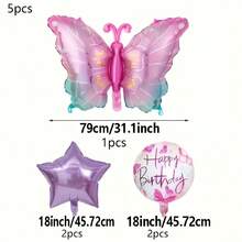 5pcs Butterfly Aluminum Foil Balloon Set, Helium Metallic Balloons Suitable For Birthday Party Decorations And Various Celebrations - View 7