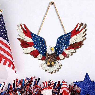 1pc White Eagle Wooden Sign, Featuring Floral, Pentagram, Cross Designs, Suitable For Porch, Patio, Shops, Bars, Cafes, Outdoor Wall Art, Home Decor, Garden Decor, 2D