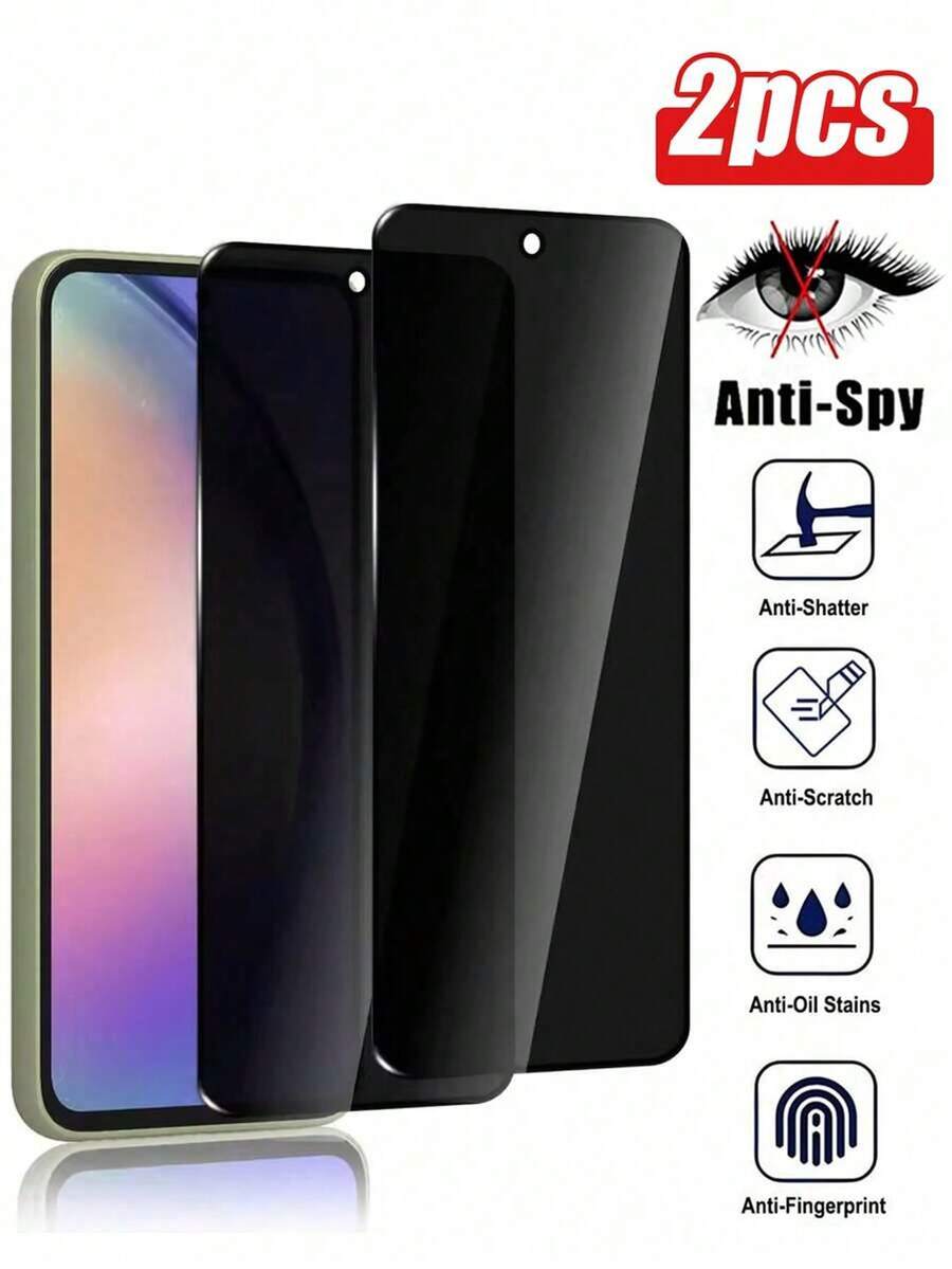 Black Privacy Anti-Spy Mobile Screen Protector 2pcs Full Screen Tempered Glass Screen Protector For Galaxy A07/A17/A37/A57/A55/A35 5G/A16/A15/A14/A13/A36/A06/A34/A54 9H Hardness Anti-Scratch Bubble-Free Easy Installation Black Screen Protector Essential For Daily Office Home Use Anniversary Gift Spring