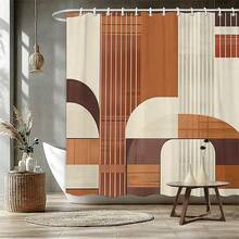1/4pcs Bohemian Geometric Shower Curtain Set, Brown/White/Beige Polyester Shower Curtain, Bathroom Set With Bath Mat, Toilet Lid Cover - Machine Washable, Waterproof, Seasonal, Bathroom Window Curtain Shower Curtain Set - A - View 11
