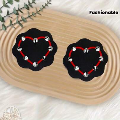 Women's Rivet Heart Decor Nipple Pasties, Fashionable Non-Slip Party Costume Accessories