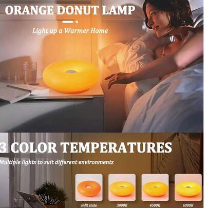 Đèn bàn LED hình bánh donut, đèn ngủ màu cam dịu nhẹ, đèn bàn silicon có thể điều chỉnh độ sáng, thích hợp cho phòng ngủ, đầu giường và phòng khách.