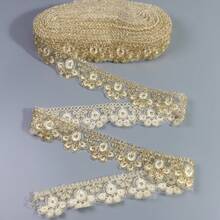 3/5码金色蕾丝花边，宽3.5厘米，适用于家居装饰、窗帘、桌布、DIY服装、娃娃衣服、家居装饰和初学者缝纫 - 彩色 - 查看 10