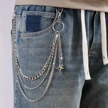 畅销裤链，多功能多层四角星吊坠金属裤链，简约配饰 - 銀色 - 查看 2