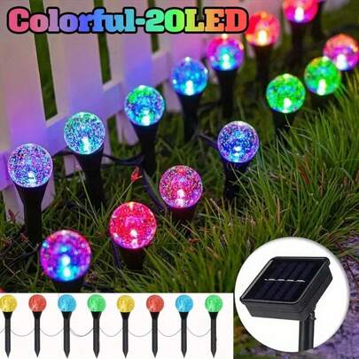 Bubble Ball Solar Lights 20LED, 8 Modes, IPX4 Waterproof, Auto Dusk-To-Dawn Sensor, For Garden Path, Lawn, Camping, Summer, Christmas Decoration, Warm/Colorful
