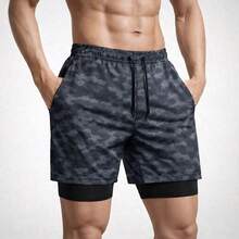 Men's Double Shorts 2 In 1 Premium Compression Fitness Dry Fit For Gym, Training, Running, Soccer - Ngụy trang - Xem 3