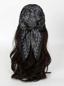 女士腰果印花丝滑头巾，可作发带、发圈、围巾使用，适合日常、海滩、度假等场合。 - 彩色 - 查看 1