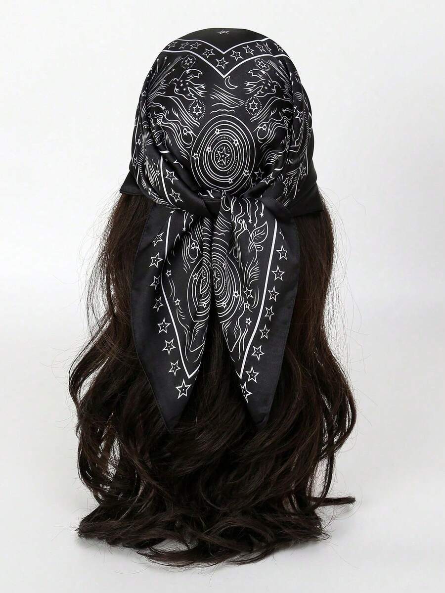 女士腰果印花丝滑头巾，可作发带、发圈、围巾使用，适合日常、海滩、度假等场合。 - 彩色 - 查看 1