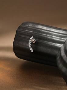 1件S925纯银单排新月形莫桑石扁平夹式耳环，优雅简约风格，适合女性日常佩戴和派对礼物 - 銀色 - 查看 5