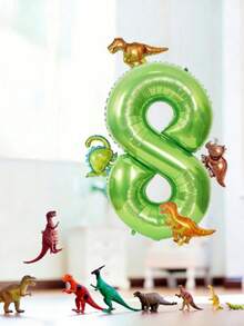 32-Inch Green Number 2 Dinosaur Balloon, Tyrannosaurus Rex, Velociraptor, Triceratops, Stegosaurus Foil Balloon, Suitable For Children's Birthday, Cute Dinosaur Baby Shower Party Decorations - View 10