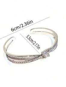 1pc Fashionable Gold-Plated Cubic Zirconia Bracelet, European And American Luxury Sparkling Asymmetrical Bow Design, High-End Jewelry Gift For Girlfriend, Party Wear - Multicolor - View 6