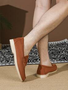 2026春夏新款男士圆头乐福鞋，百搭男士一脚蹬鞋，商务正装工作鞋，英伦风乐福鞋，平底休闲透气软底手工大码男鞋43-46码 - 銅色 - 查看 5