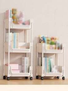1pc Open-Shelf Storage Cart, Multi-Layer Floor Standing Rack For Home Living Room, Snacks, Backpacks, Large Capacity Storage For Household Items, Cosmetics, Kitchen Vegetables, Student Dorm, Bathroom Supplies - White - View 1