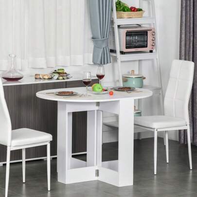 Space-Saving Drop Leaf Table, Folding Dining Table For Small Space, Kitchen, Dining Room, White On-Site