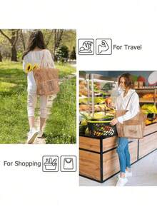 1pc Mesh Tote Bag, Cosmetic Bag, Casual Handbag, Foldable Women's Shoulder Bag For Picnic, Waterproof, Foldable, Essential Bag, Multifunctional Shoulder Shopping Tote, Mesh Hollow Bag, Mesh Bag, Bathroom Storage Bag, Multifunctional Toiletry Bag, Bathroom Bag And Shoulder Tote, Lightweight, Large Capacity, Portable Mesh Beach Bag, Suitable For Family Travel, Vacation, Beach, Camping And Hiking, Summer Holiday Bag ,Makeup Bag - 粉色 - 查看 4