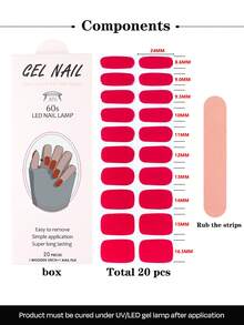 20pcs Nude Color Gel Nail Stickers, Ombre Red Gradient Semi-Cured Gel Nail Wraps, Spring Design | Easy To Apply And Remove, Salon Quality, Long-Lasting, Suitable For Any UV Lamp - Red - View 6